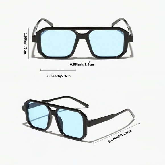 Oversized Unisex Sunglasses Two Pairs Fashion Designer Square Vintage Retro Y2K - Picture 8 of 8